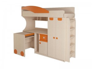 Детская № 4.4.2 Л,П + выкатной стол + лестница №2 (эвкалипт,оранжевый,синий) 